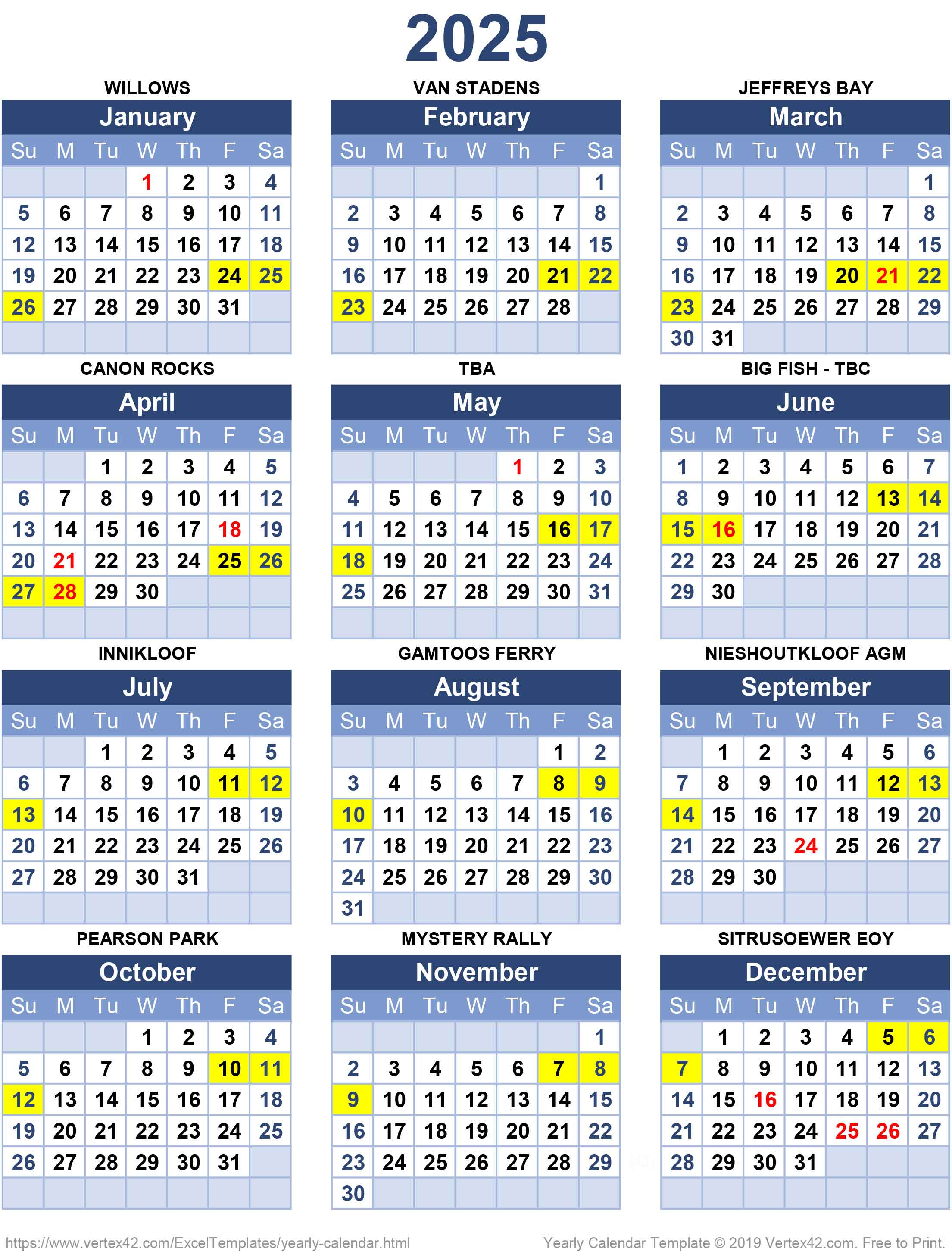 2025 Calendar for Rally